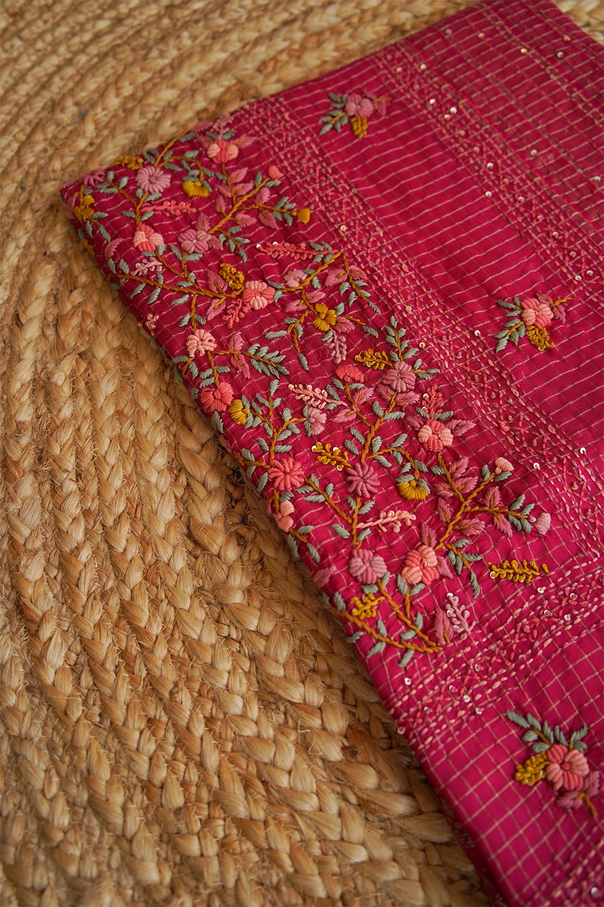 Rani Pink Floral Crepe Saree