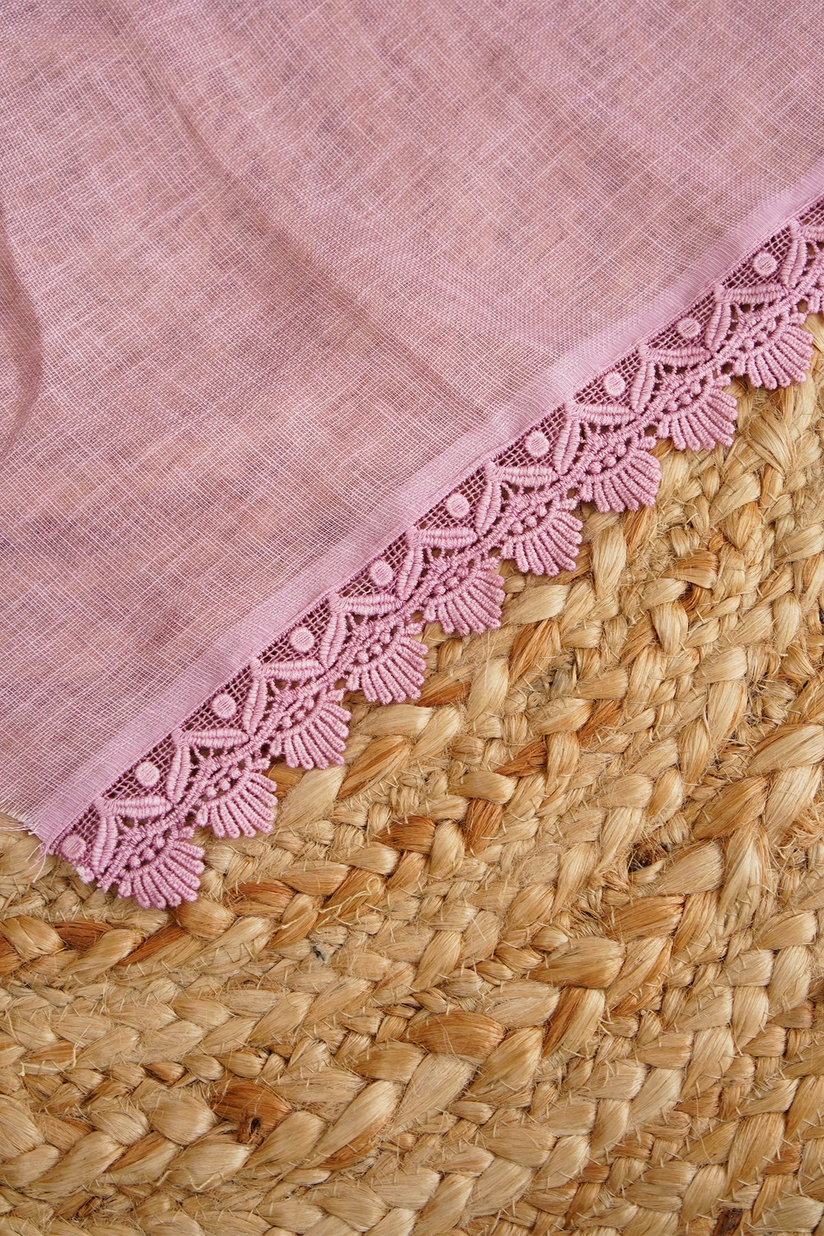 Blush Blossom Digital Print Linen Saree with Imported Lace - SS040