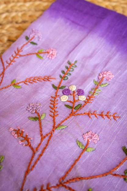Lavender Bloom Dual Tone Handcrafted Linen Saree