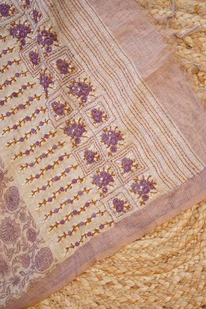 Rose Bloom Tissue Linen Saree - SS034