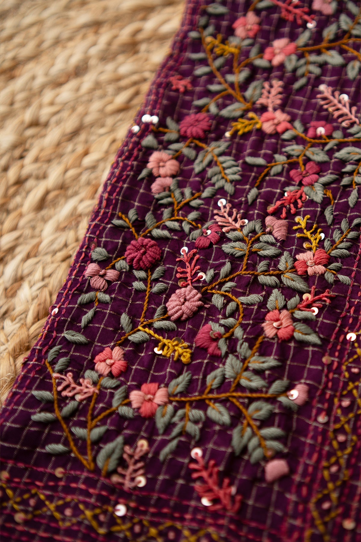 Midnight Plum Floral Crepe Saree