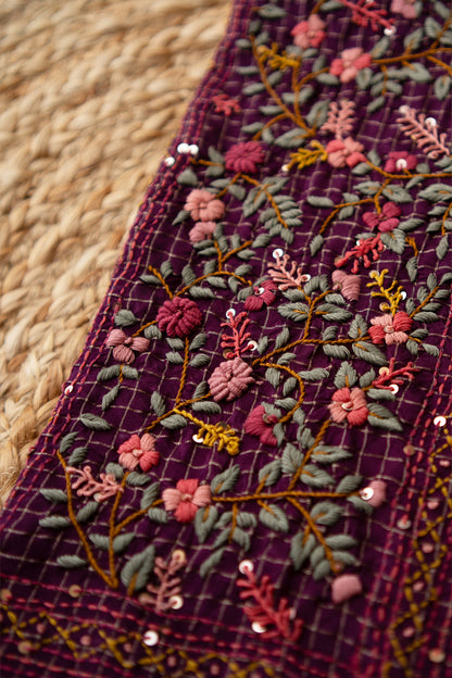 Midnight Plum Floral Crepe Saree