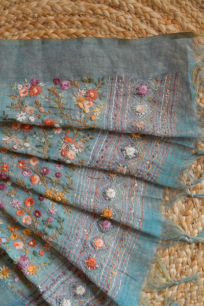 Mist Bloom Tissue Linen Saree