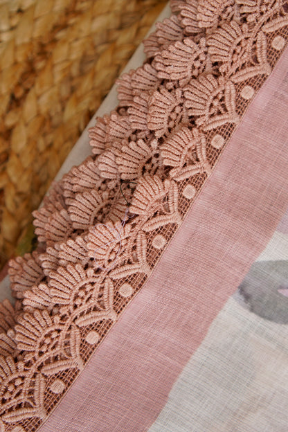 Blush Garden Digital Print Linen Saree with Imported Lace – SS039