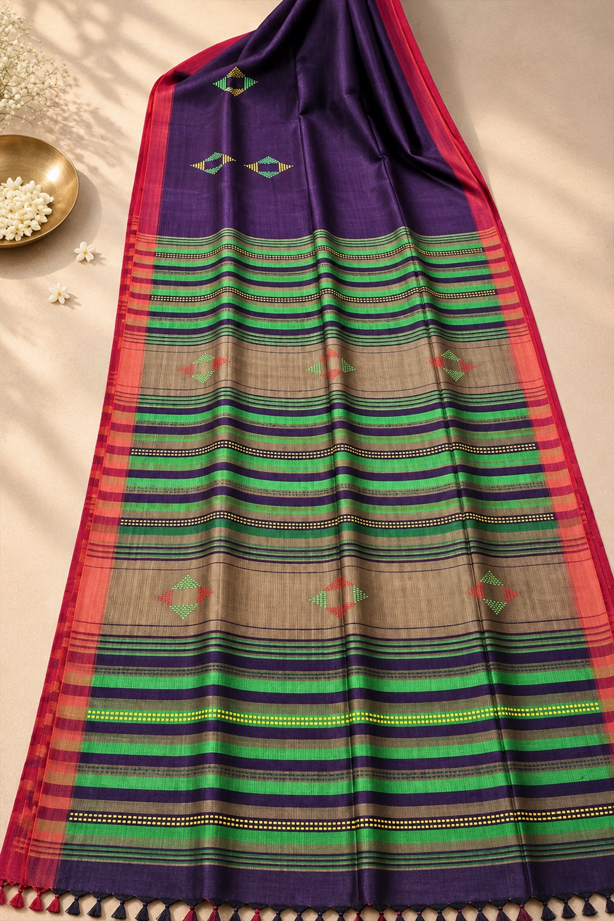 Purple & Green Banana Stem Saree - SS092