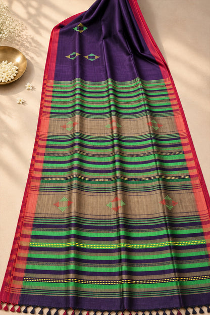 Purple & Green Banana Stem Saree - SS092