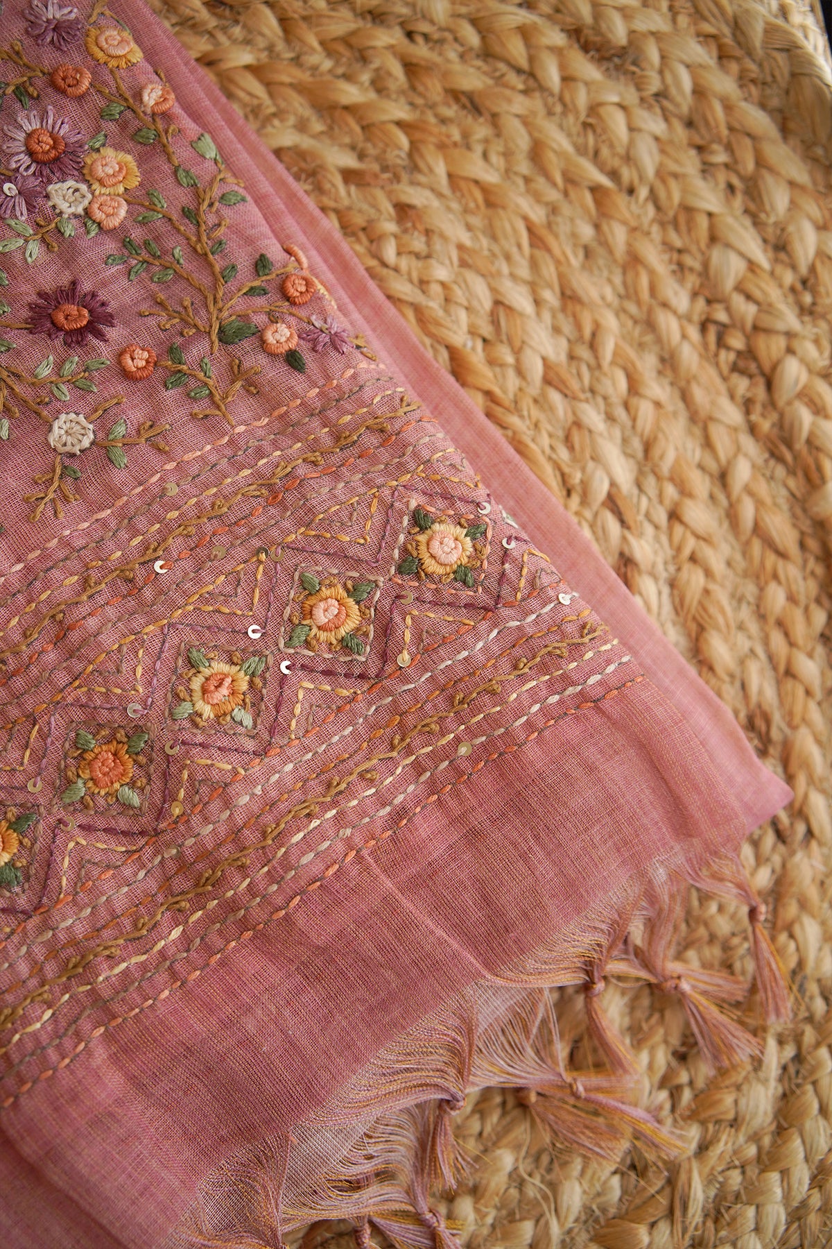 Rose Meadow Tissue Linen Saree