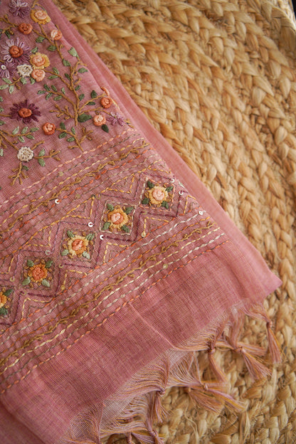 Rose Meadow Tissue Linen Saree