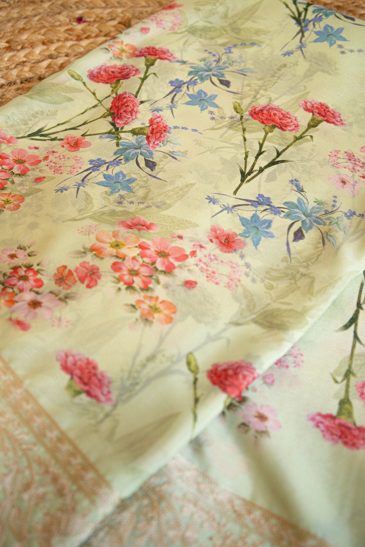 Mint Blossom Crepe Chinnon Saree