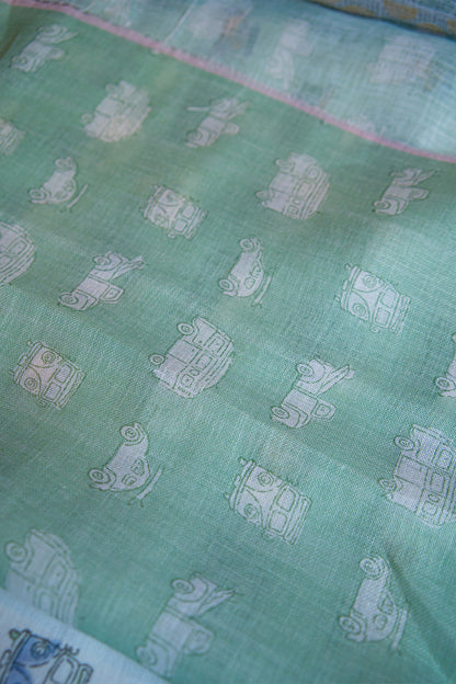 Pastel Wheels Digital Print Linen Saree