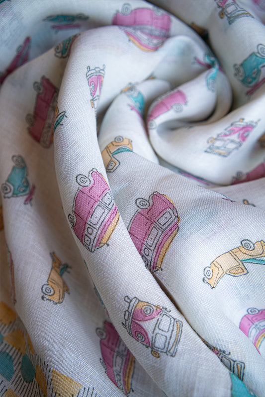 Vintage Ride Digital Print Linen Saree