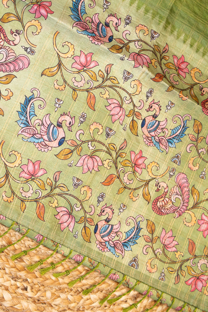 Pista Mayur Matka Tussar Saree