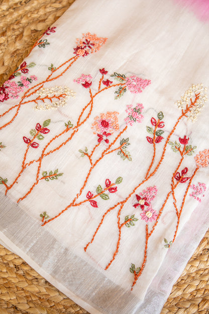 Blush Meadow Dual Tone Handcrafted Linen Saree