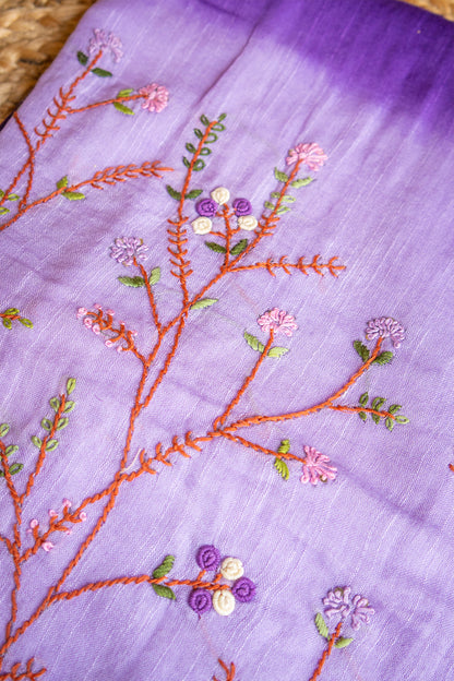 Lavender Bloom Dual Tone Handcrafted Linen Saree
