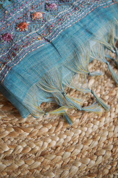 Mist Bloom Tissue Linen Saree