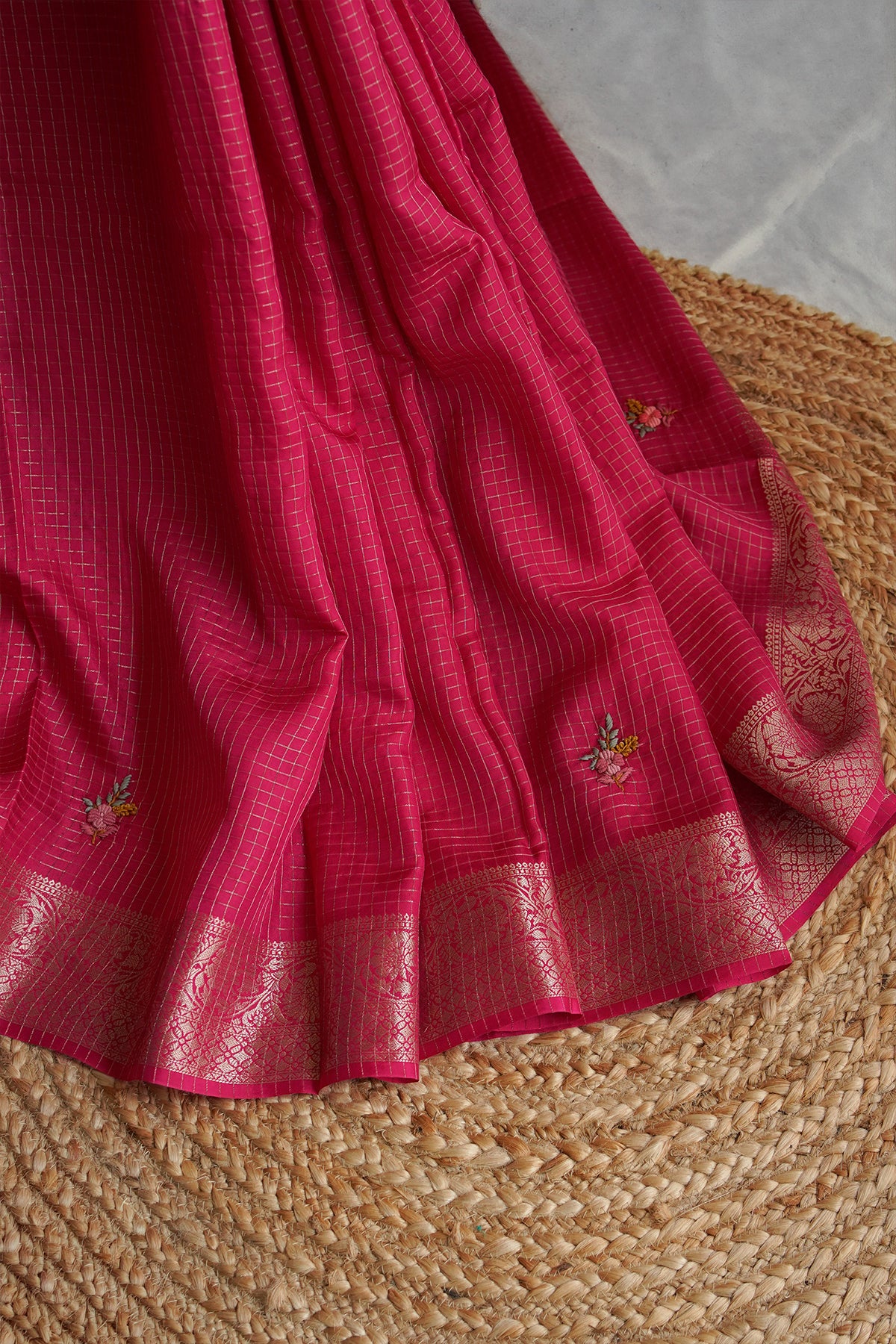 Rani Pink Floral Crepe Saree