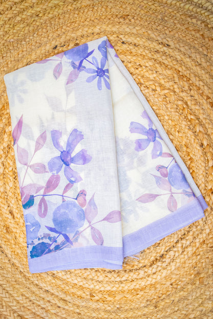 Lilac Bloom Digital Print Linen Saree