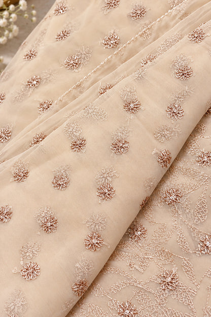 Ivory & Champagne Georgette Chikankari Saree - SS096