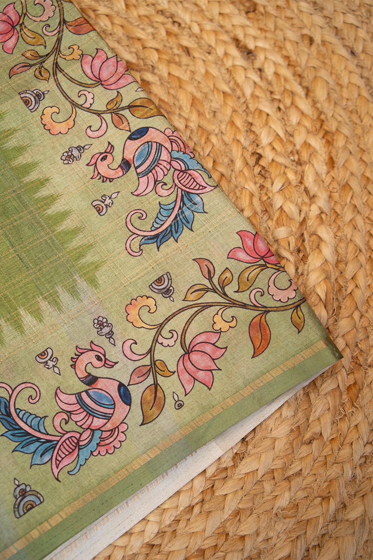 Pista Mayur Matka Tussar Saree