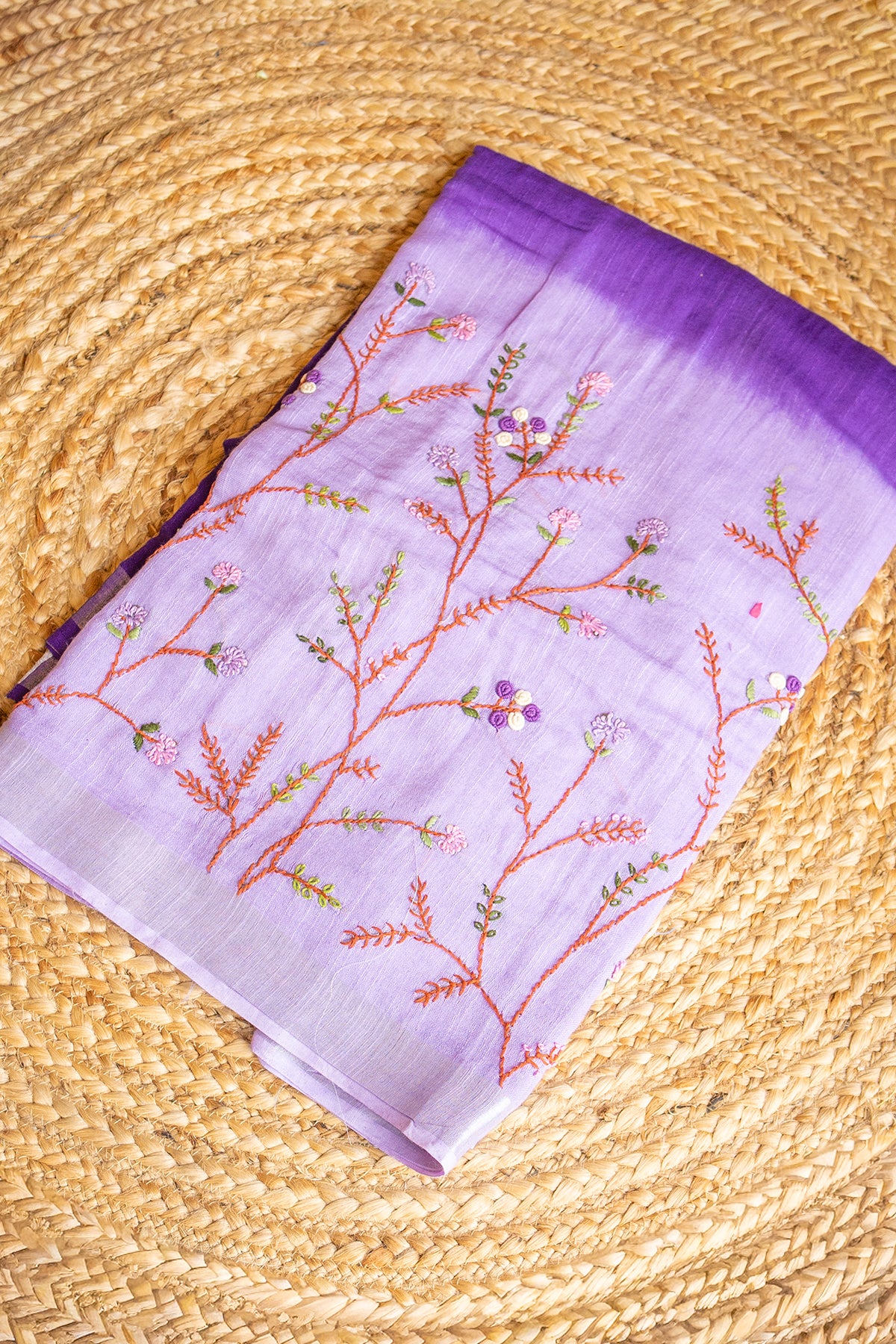 Lavender Bloom Dual Tone Handcrafted Linen Saree