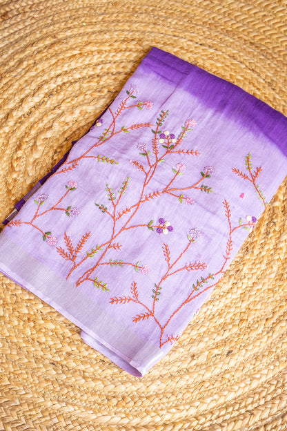 Lavender Bloom Dual Tone Handcrafted Linen Saree