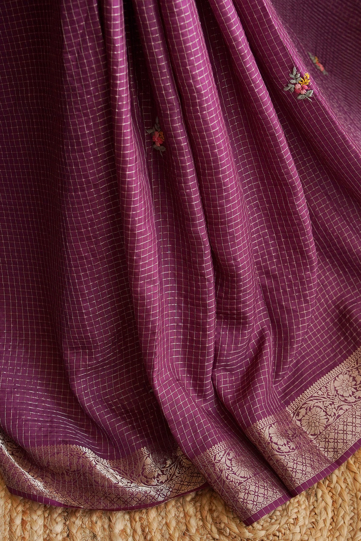 Midnight Plum Floral Crepe Saree