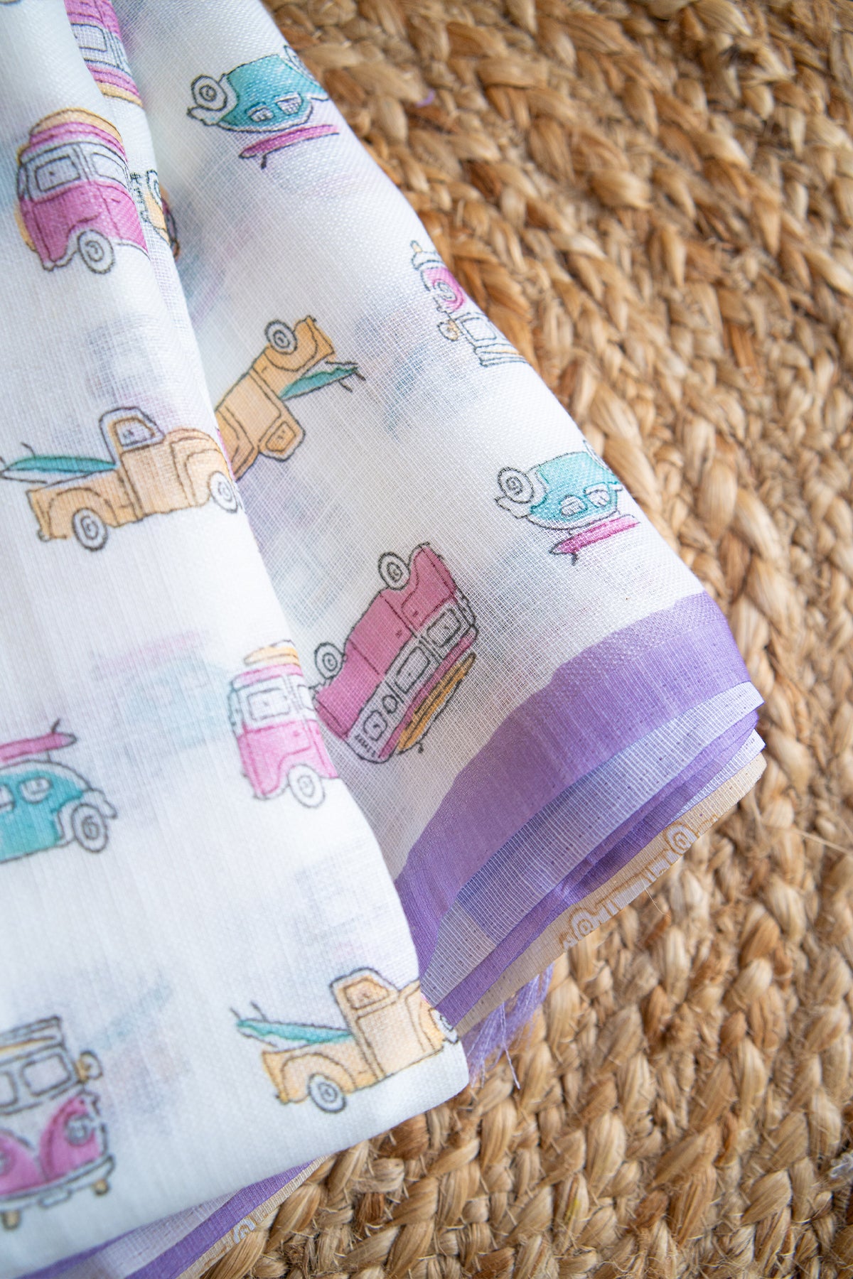 Vintage Ride Digital Print Linen Saree