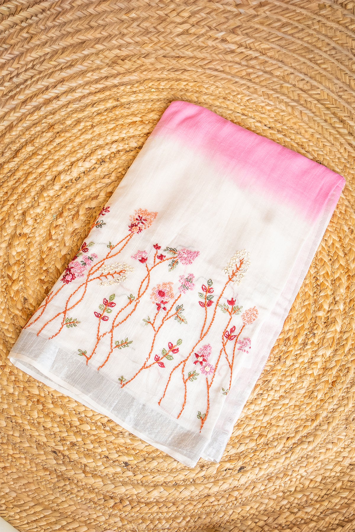 Blush Meadow Dual Tone Handcrafted Linen Saree
