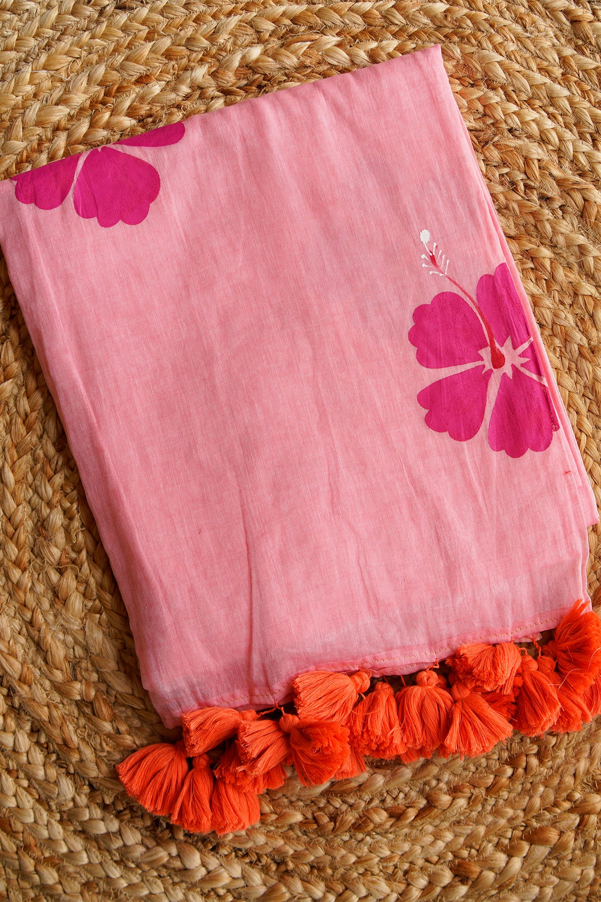 Blush Pink Handpainted Mulmul Saree – SS035