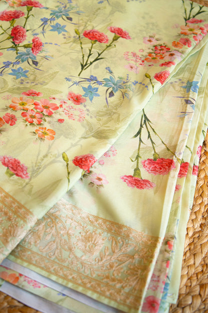 Mint Blossom Crepe Chinnon Saree