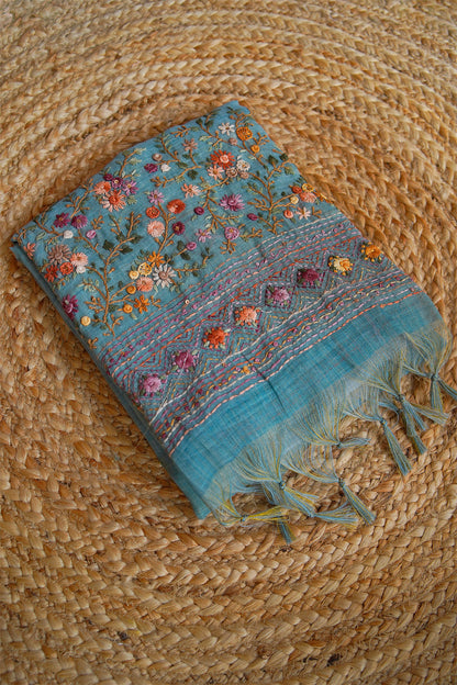 Mist Bloom Tissue Linen Saree