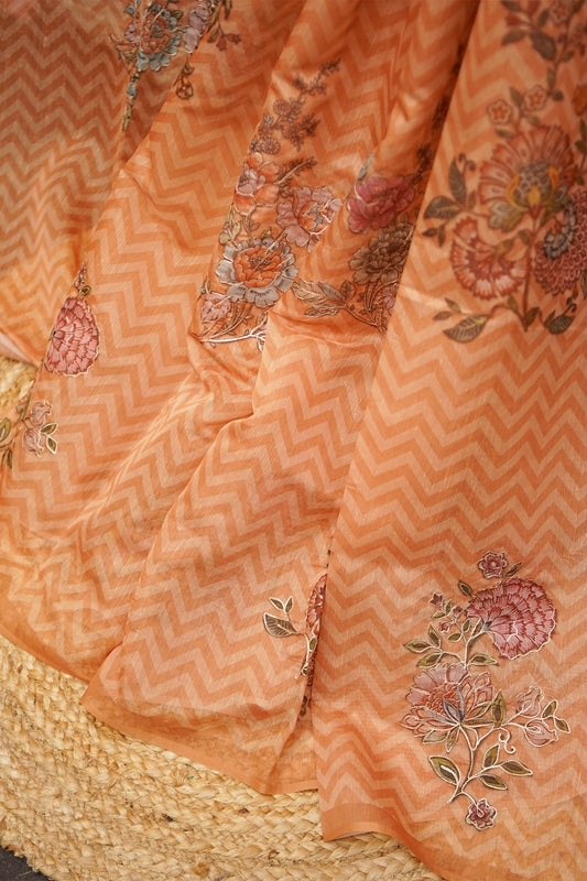 Peach Bloom Aari Work Supernet Saree – SS037