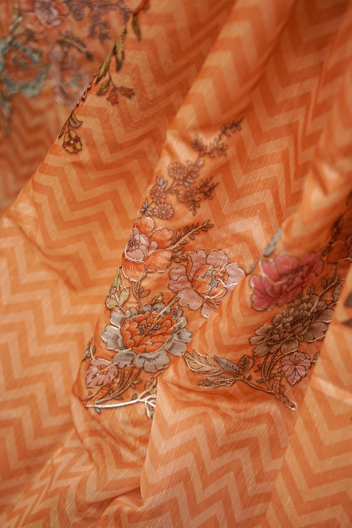 Peach Bloom Aari Work Supernet Saree – SS037