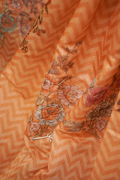Peach Bloom Aari Work Supernet Saree – SS037