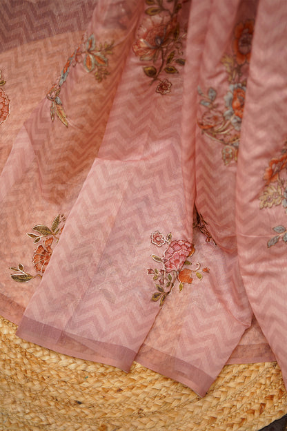Blush Pink Bloom Aari Work Supernet Saree – SS038