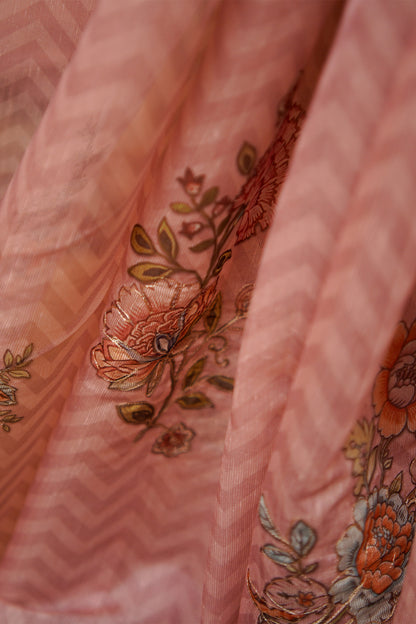 Blush Pink Bloom Aari Work Supernet Saree – SS038