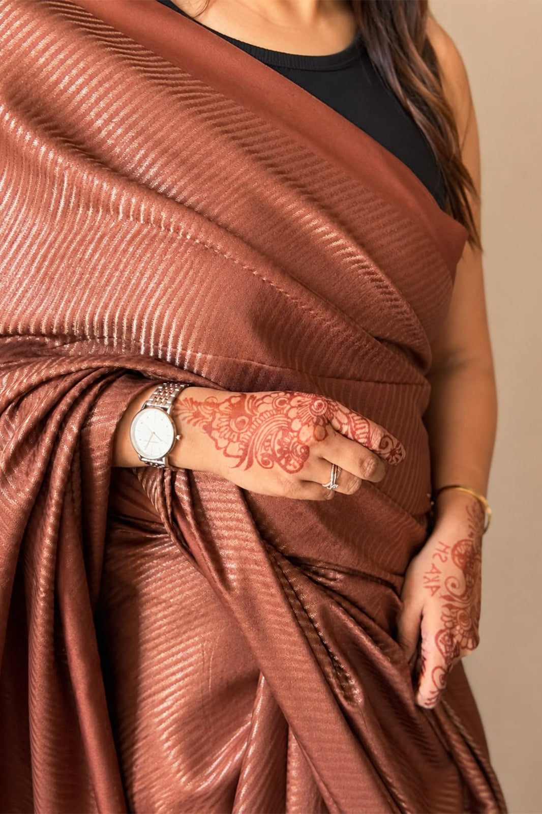 Chocolate Brown Banswada Silk Blend Saree with Elegant Woven Stripes - SS042