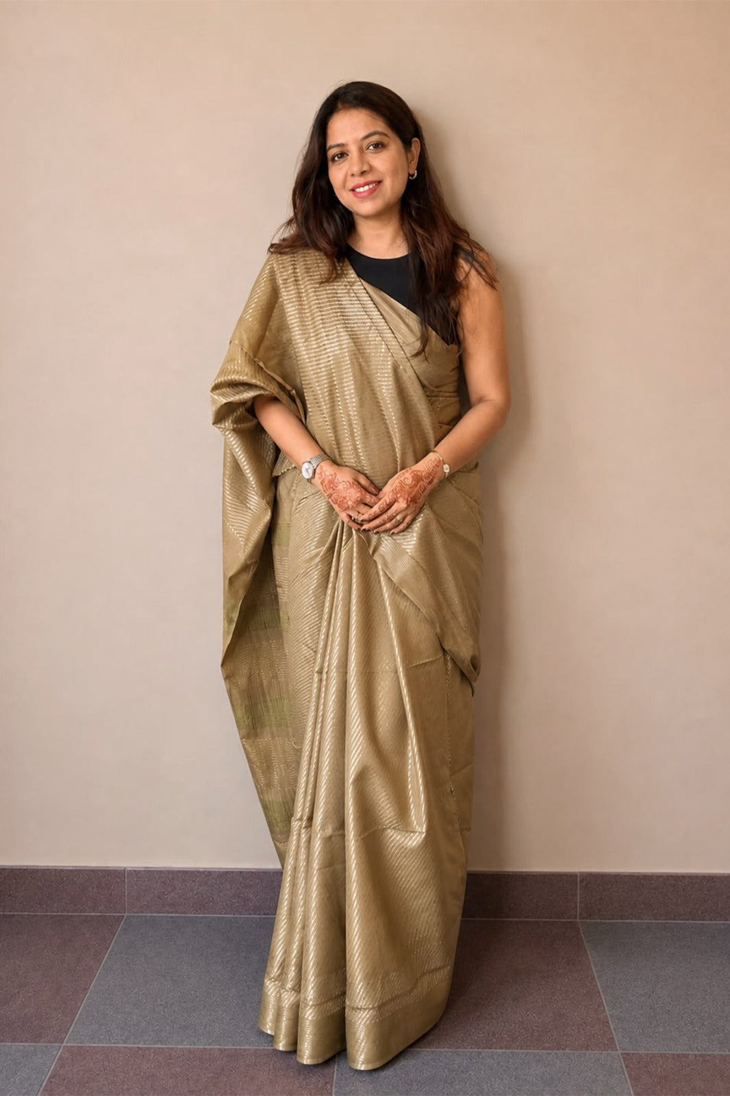 Mehendi Green Banswada Silk Blend Saree with Subtle Woven Stripes-SS044