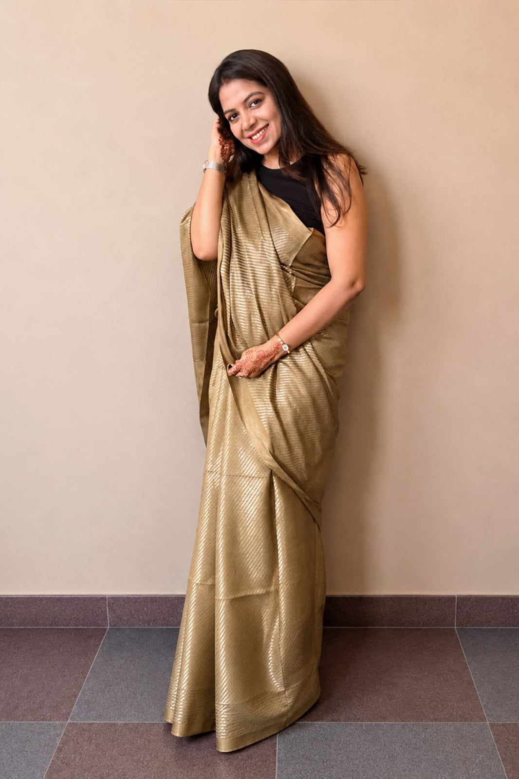 Mehendi Green Banswada Silk Blend Saree with Subtle Woven Stripes-SS044