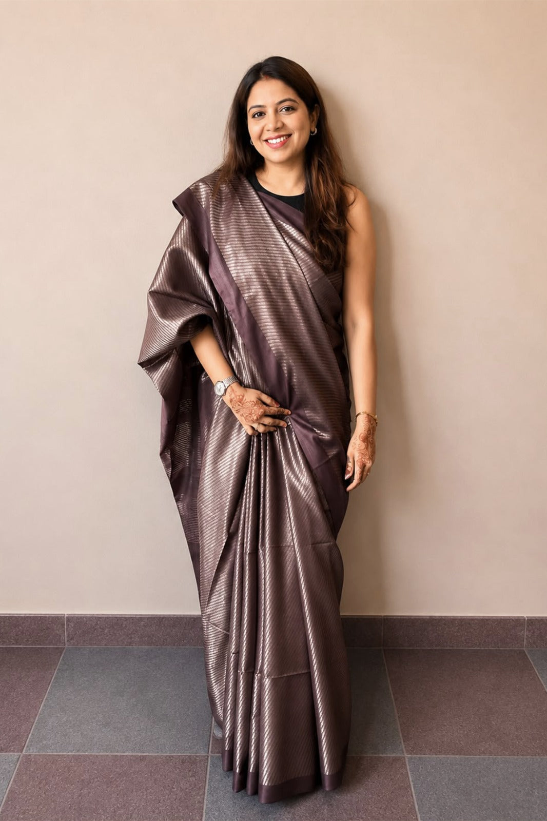 Plum Purple Banswada Silk Blend Saree with Shimmer Woven Design-SS045