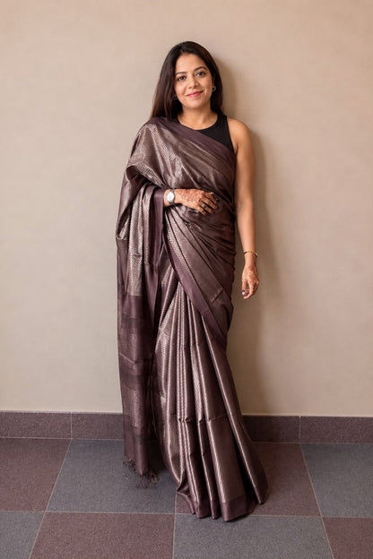 Plum Purple Banswada Silk Blend Saree with Shimmer Woven Design-SS045