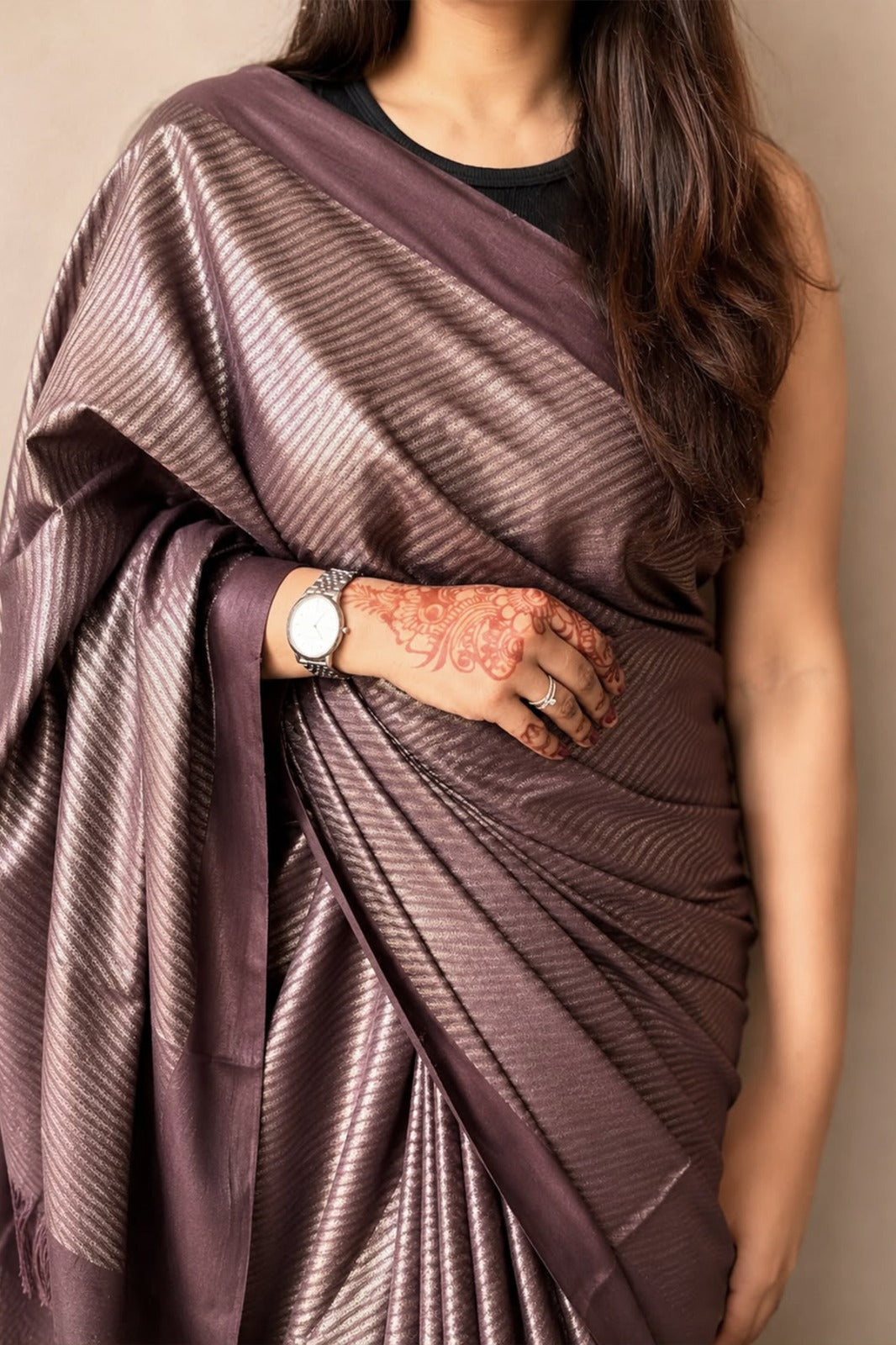 Plum Purple Banswada Silk Blend Saree with Shimmer Woven Design-SS045