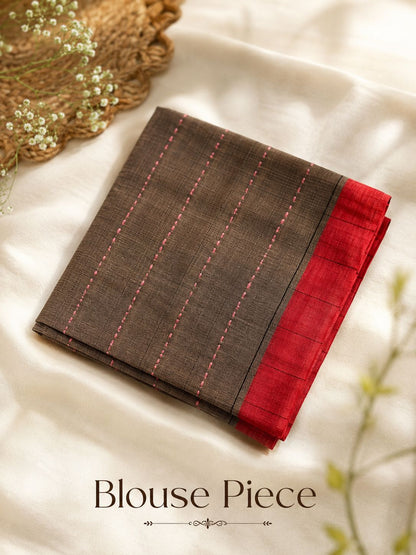 Black & Red Banana Stem Saree - SS050