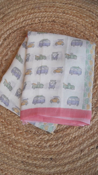 Pastel Wheels Digital Print Linen Saree