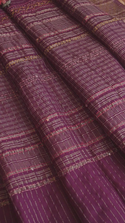 Midnight Plum Floral Crepe Saree