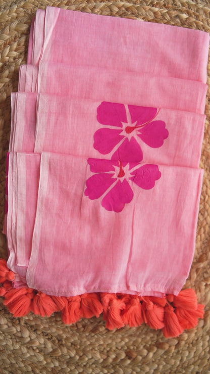 Blush Pink Handpainted Mulmul Saree – SS035