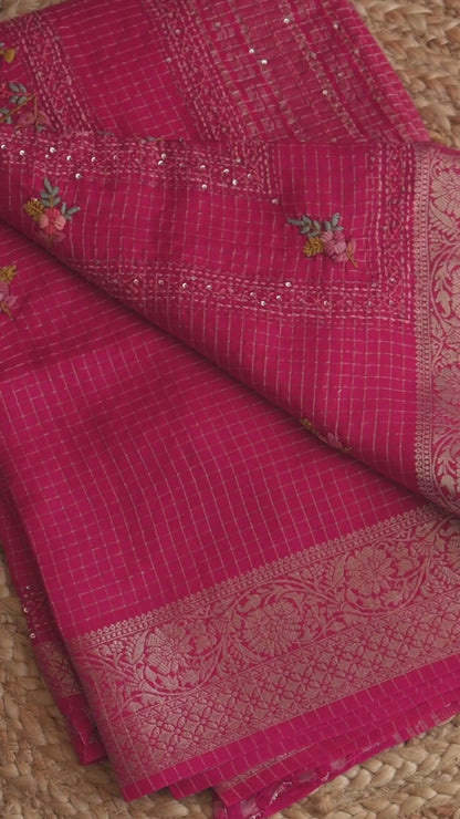 Rani Pink Floral Crepe Saree
