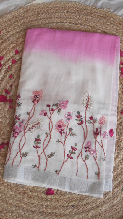 Blush Meadow Dual Tone Handcrafted Linen Saree
