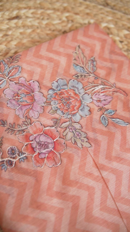 Peach Bloom Aari Work Supernet Saree – SS037