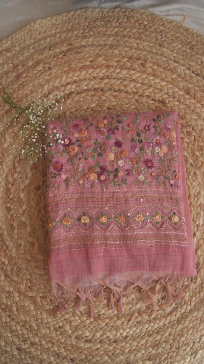 Rose Meadow Tissue Linen Saree